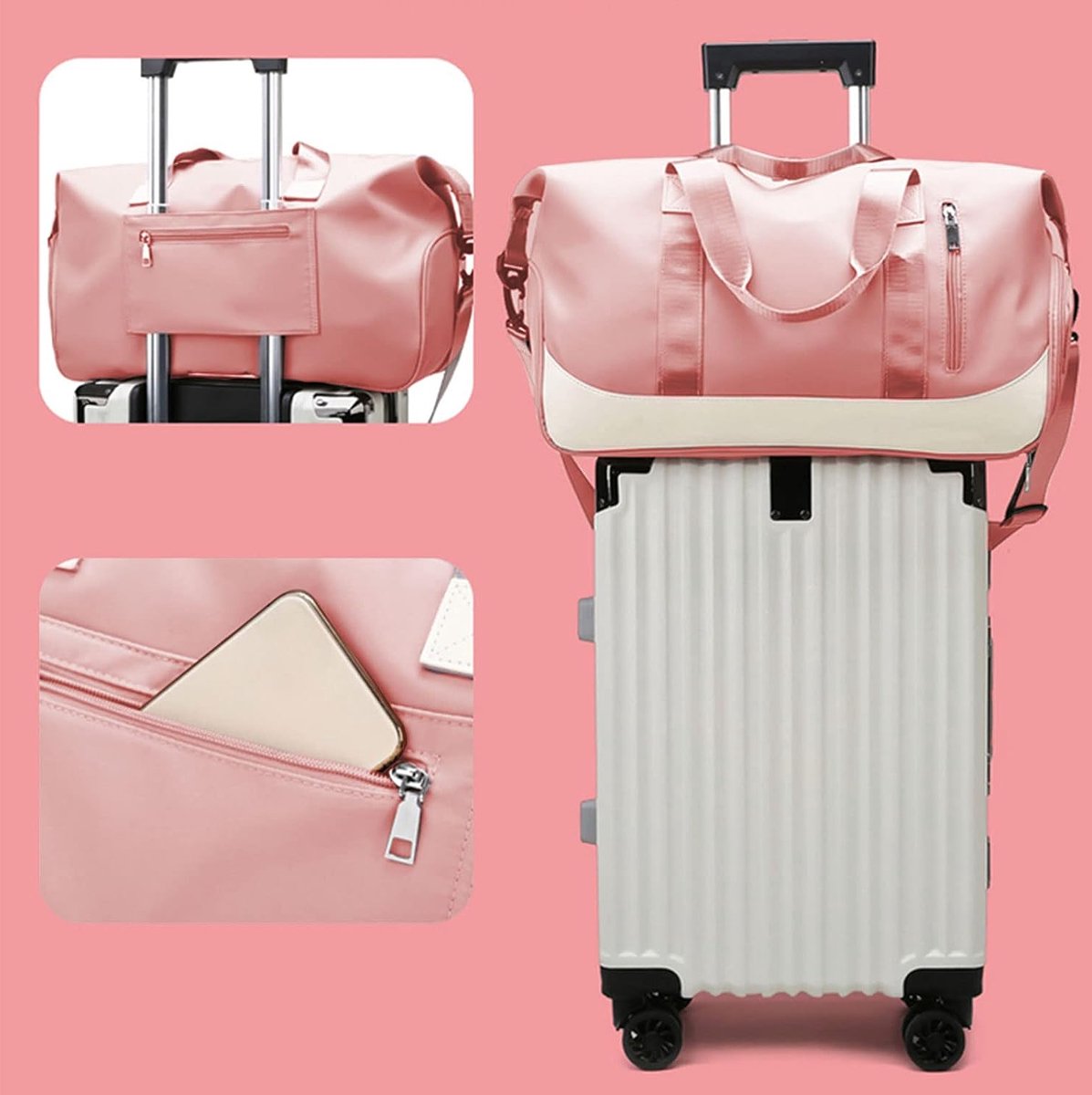 Sac de sport pour femme – Sac de voyage avec compartiment à chaussures et sac humide – Sac week-end étanche – Grand sac de fitness