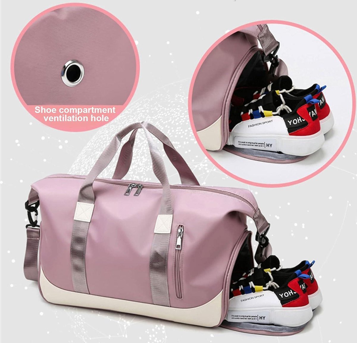 Sac de sport pour femme – Sac de voyage avec compartiment à chaussures et sac humide – Sac week-end étanche – Grand sac de fitness