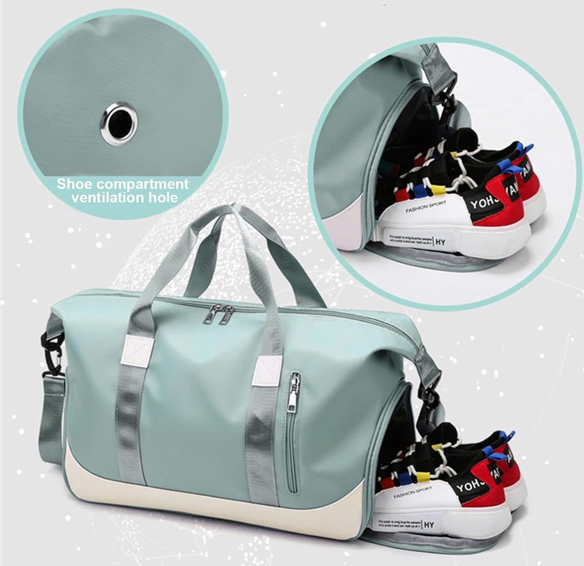 Sac de sport pour femme – Sac de voyage avec compartiment à chaussures et sac humide – Sac week-end étanche – Grand sac de fitness