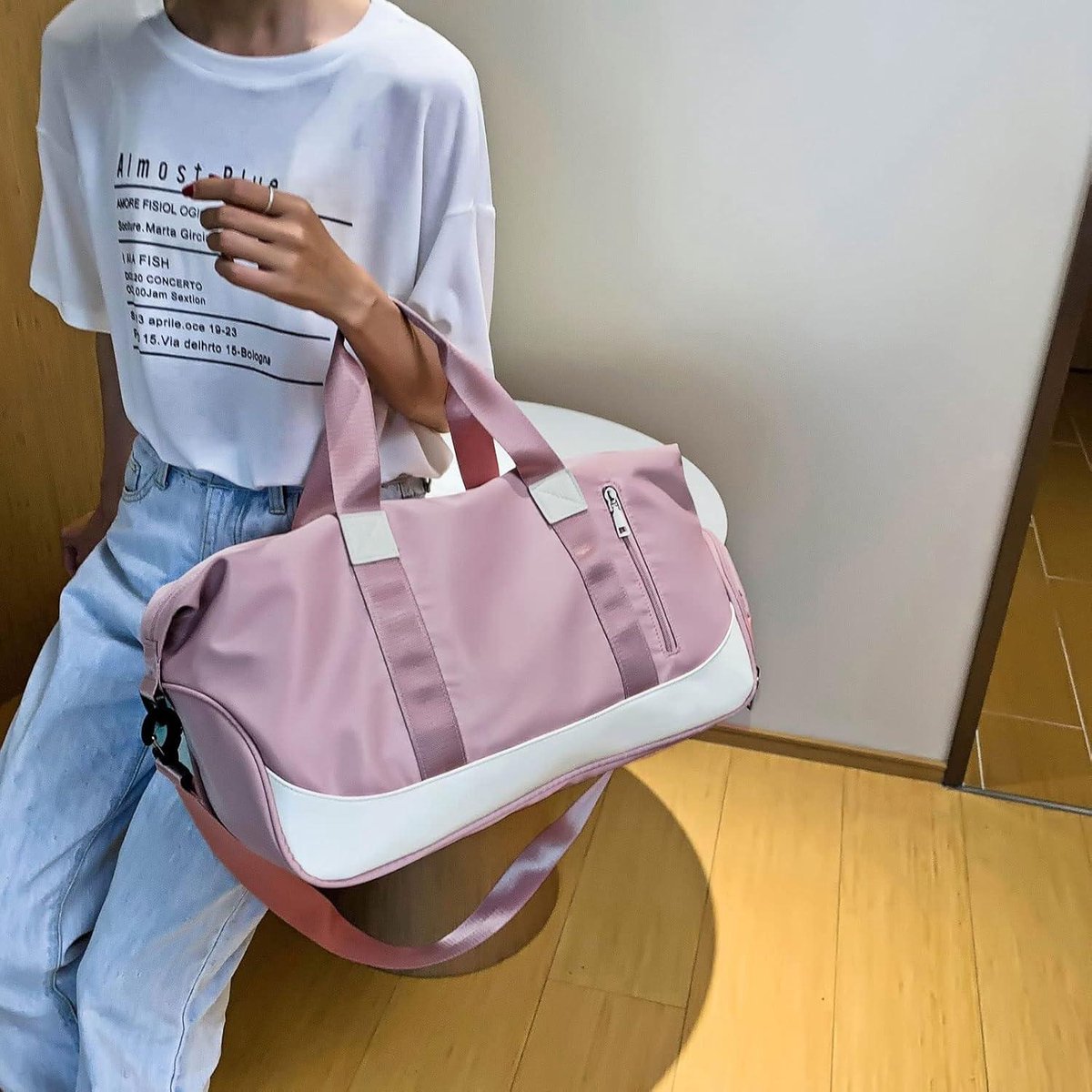 Sac de sport pour femme – Sac de voyage avec compartiment à chaussures et sac humide – Sac week-end étanche – Grand sac de fitness