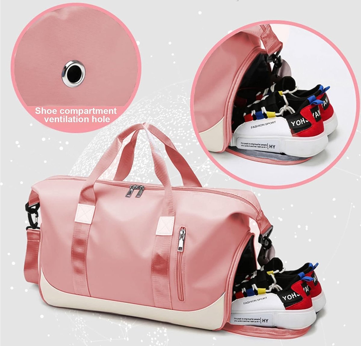 Sac de sport pour femme – Sac de voyage avec compartiment à chaussures et sac humide – Sac week-end étanche – Grand sac de fitness