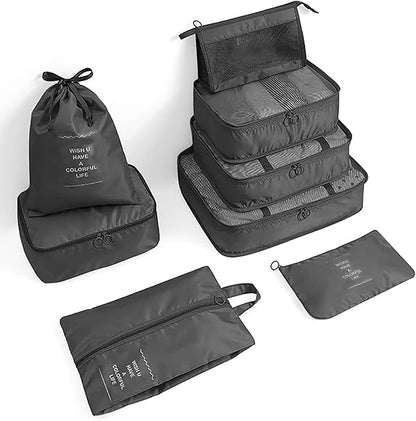 Set 8 Pièces - Ensemble Organisateur de Valise - Rangement pour sièges-auto de Bagages - Cube de Compression - Organisateur de Sac à Dos de Voyage