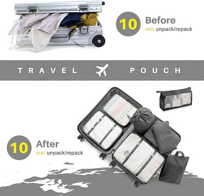 Set 8 Pièces - Ensemble Organisateur de Valise - Rangement pour sièges-auto de Bagages - Cube de Compression - Organisateur de Sac à Dos de Voyage