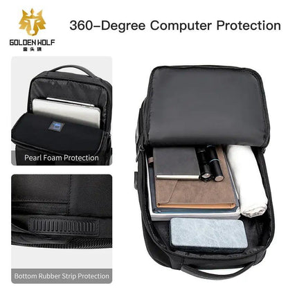 Sac à dos pour ordinateur portable Golden Wolf Résistant à l'eau avec Port USB et Prise Casque