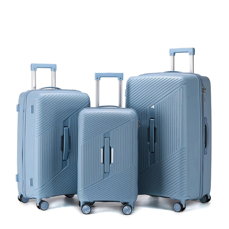Ensemble de trolley 3 pièces avec serrure TSA - Double fermeture éclair - Valise en silicone PP
