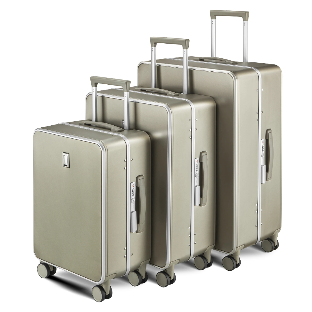 Set 3 Valises Polycarbonate (Cadre en aluminium avec porte-gobelet)
