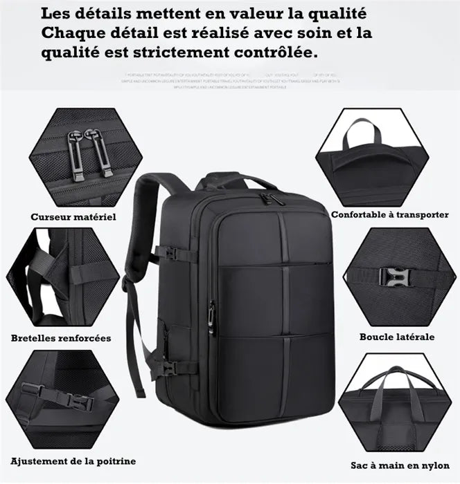 Sac à Dos de voyage Cabine Avion 33L Grand Bagage à Main Antivol Sac à Dos Ordinateur Portable 17 Pouces Imperméable Homme Femme